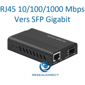 - Fiberroad FR-2203 Mini-Convertisseur Gigabit 10/100/1000 Mbps cuivre RJ45 vers SFP 1Gbps LFPT alim 5-12VDC 