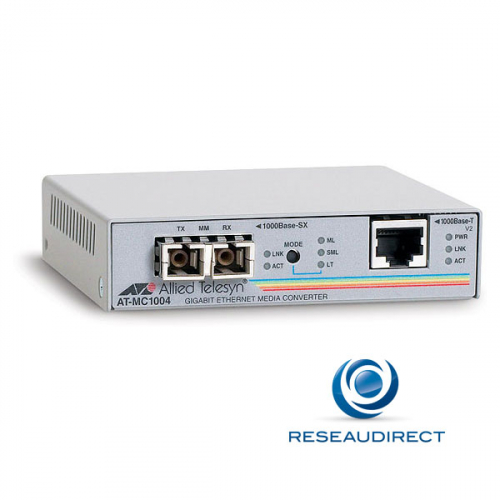 Allied Telesis AT-MC1004 Convertisseur de média Ethernet 1000mbs Rj45 1000baseT - Fibre multimode 1000SX 850nm 2xSC 550 m - Reconditionné dispo sur demande