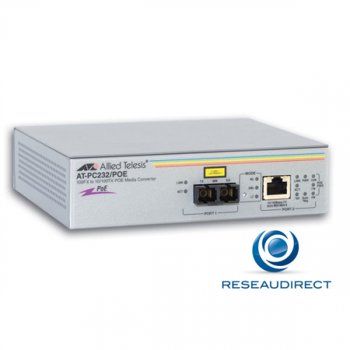 Allied Telesis AT-PC232/POE Bridge Ethernet Rj45 POE 15.4W 10/100baseT - Fibre multimode 100BaseFX 1310nm 2xSC 2Km