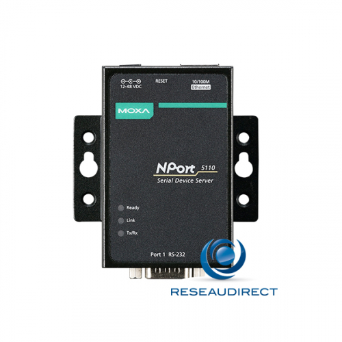 Moxa Nport 5110-T serveur de port série sur IP 1 x RS-232 DB9 male Ethernet 10/100M 15KV ESD 12-48VDC -40/+75°C=