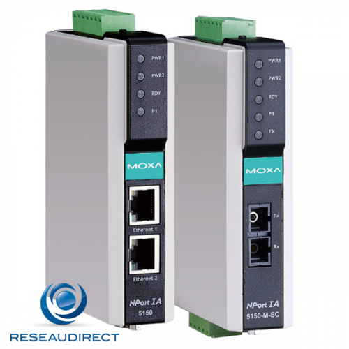 Moxa Nport IA5150I-T serveur de port série industriel rail DIN RS-232/422/485 Ethernet TCP-IP 10/100 Mbs 12-48 VDC -40/+75°C Opto Isolé =